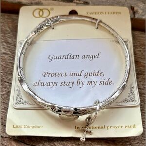 Silver Guardian Angel Inspirational Bangle Bracelet and Card